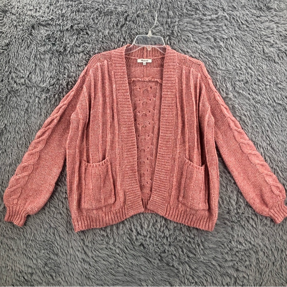 Madewell Cardigan Womens XS Wool Alpaca Blend Cable Knit Pockets Balloon Sleeve
